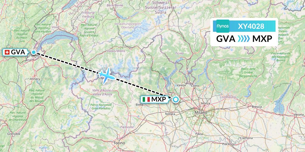 XY4028 Flynas Flight Map: Geneva to Milan