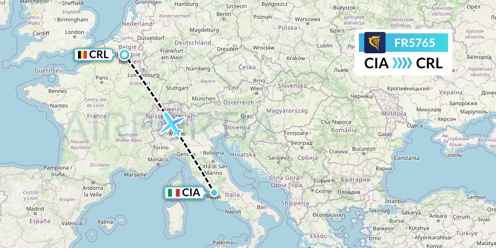 FR5765 Ryanair Flight Map: Rome to Brussels