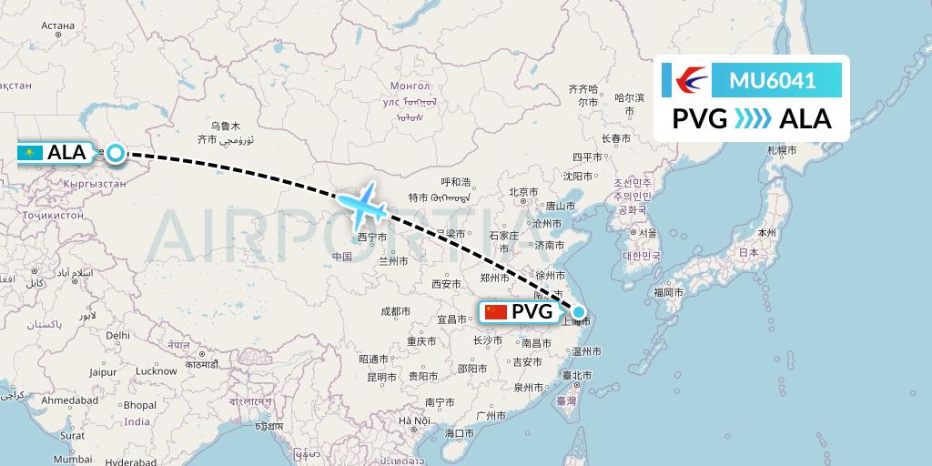 MU6041 China Eastern Airlines Flight Map: Shanghai to Almaty