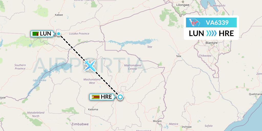 VA6339 Virgin Australia Flight Map: Lusaka to Harare
