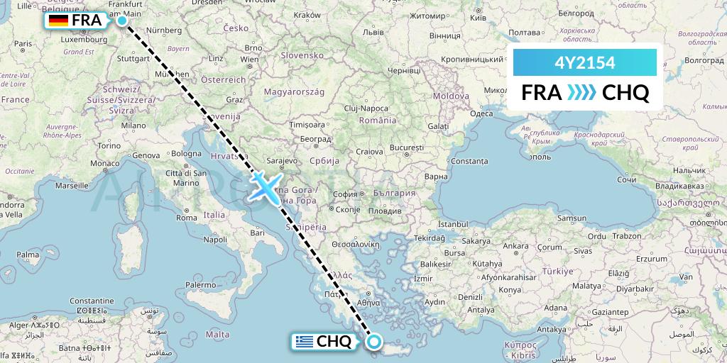 4Y2154 Eurowings Discover Flight Map: Frankfurt to Chania