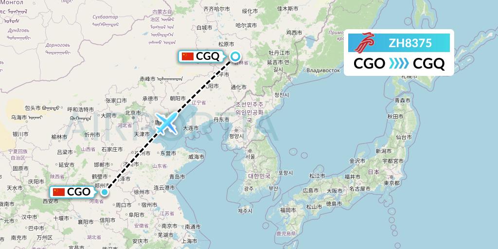 ZH8375 Shenzhen Airlines Flight Map: Zhengzhou to Changchun