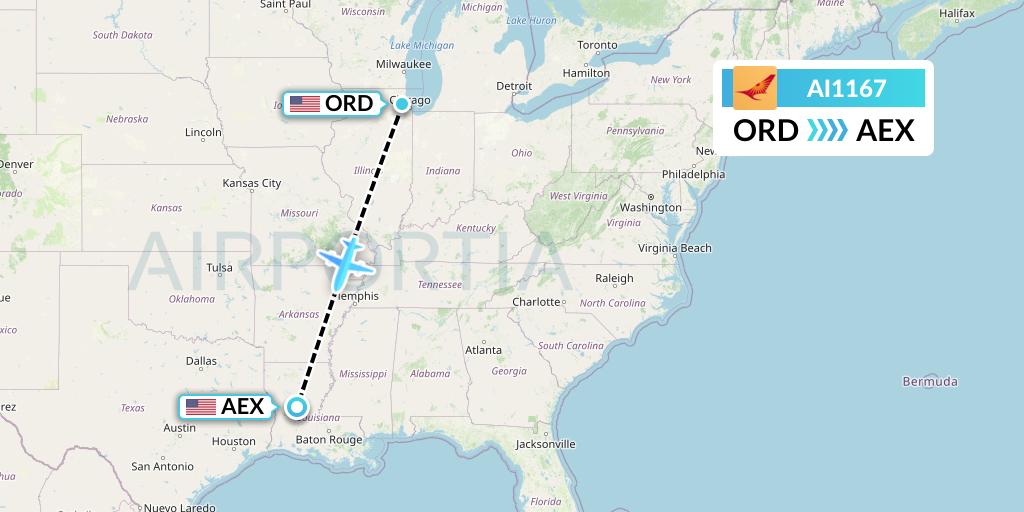 AI1167 Air India Flight Map: Chicago to Alexandria