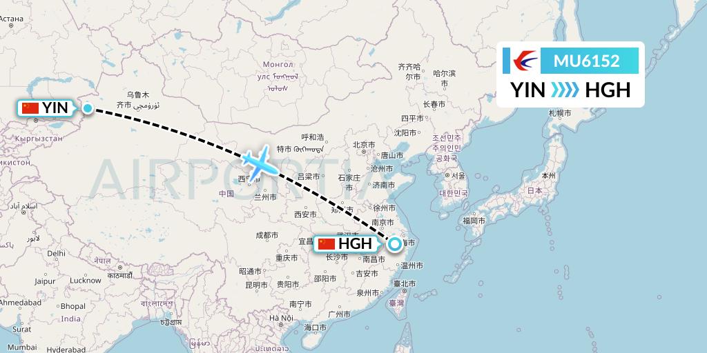 MU6152 China Eastern Airlines Flight Map: Yining to Hangzhou