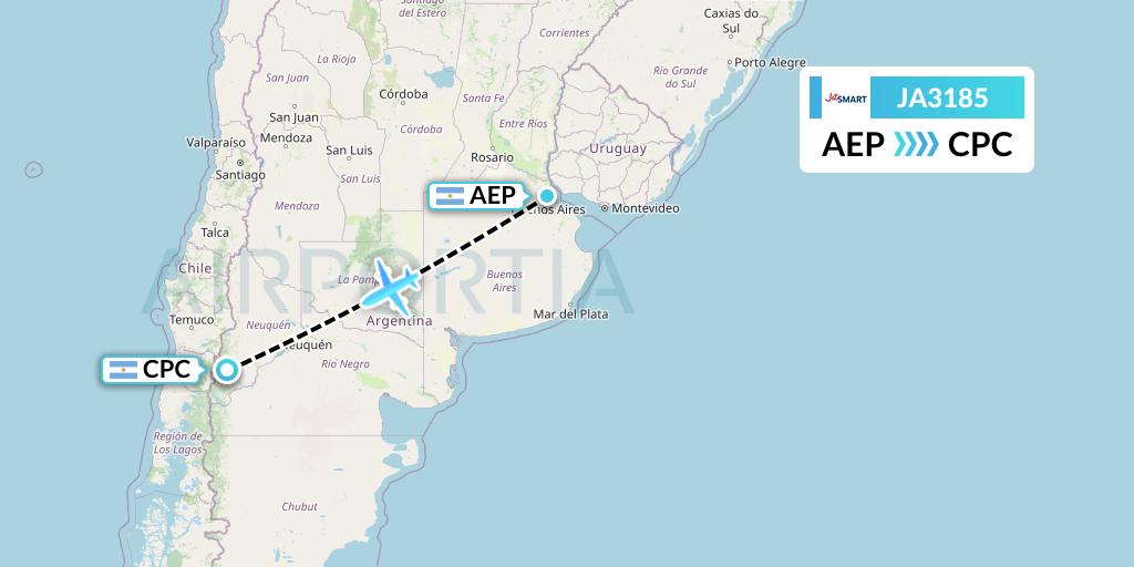 JA3185 JetSMART Flight Map: Buenos Aires to San Martin de los Andes