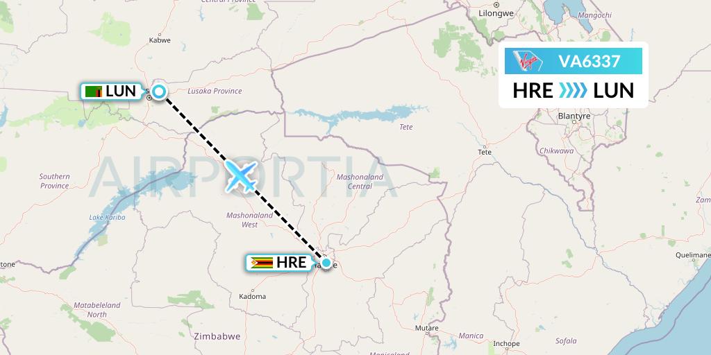 VA6337 Virgin Australia Flight Map: Harare to Lusaka