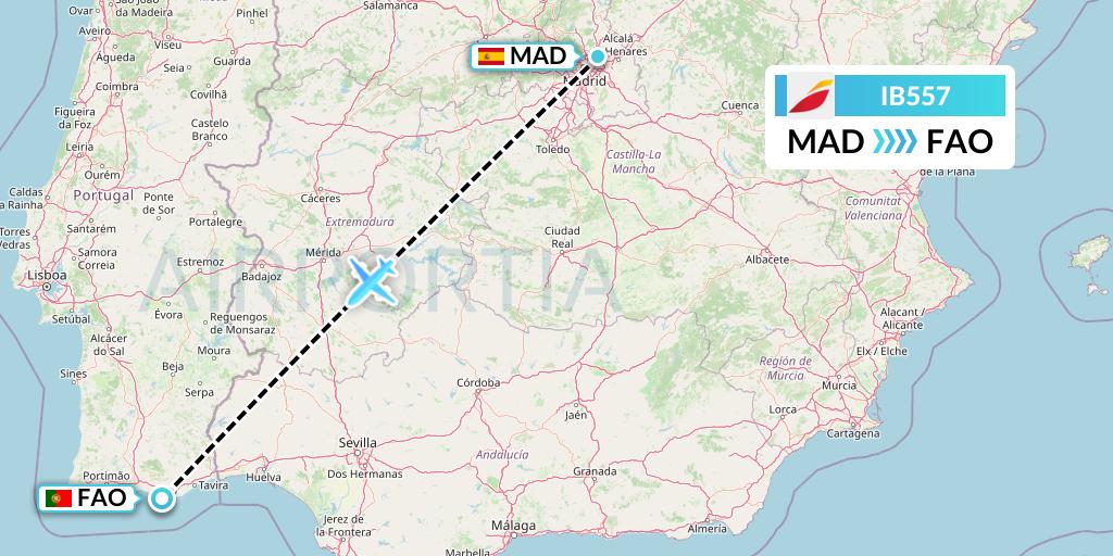 IB557 Iberia Flight Map: Madrid to Faro