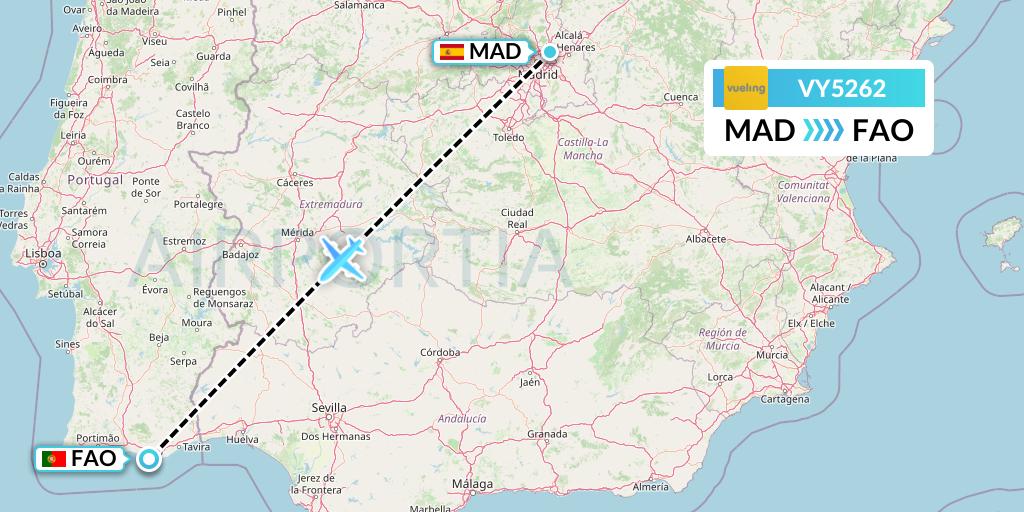 VY5262 Vueling Flight Map: Madrid to Faro