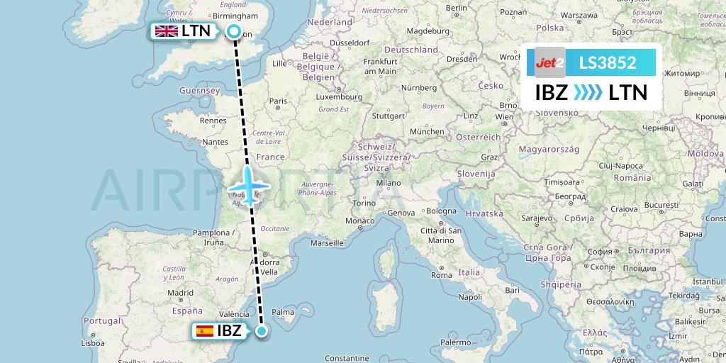 LS3852 Jet2 Flight Map: Ibiza to London