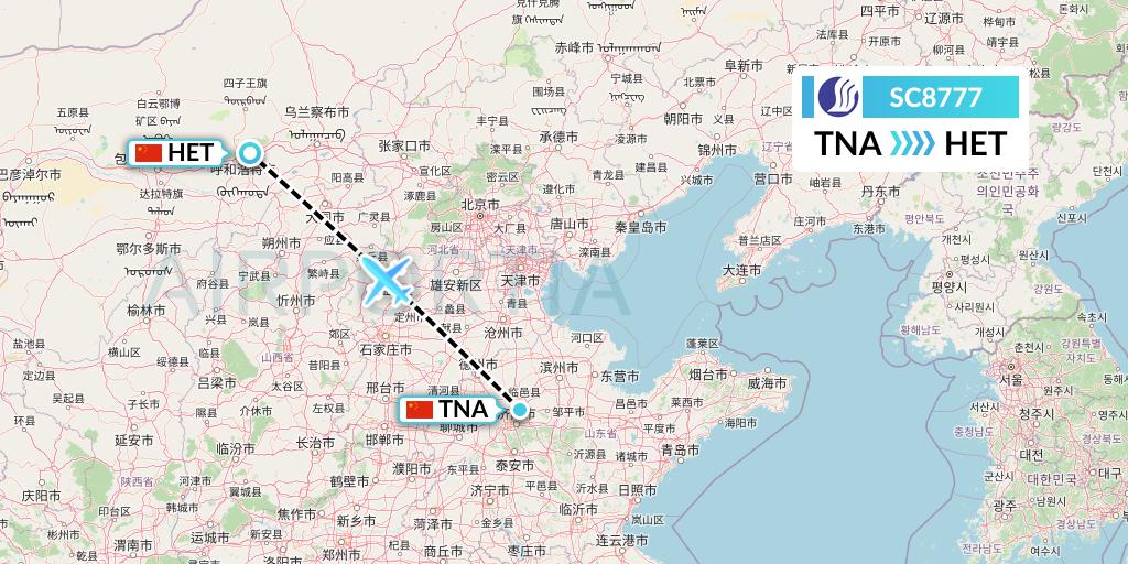 SC8777 Shandong Airlines Flight Map: Jinan to Hohhot