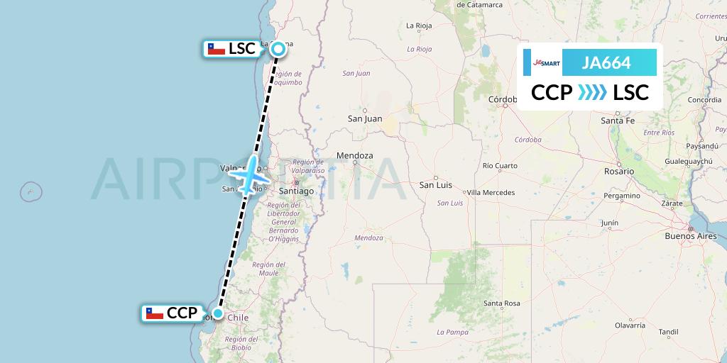 JA664 JetSMART Flight Map: Concepcion to La Serena
