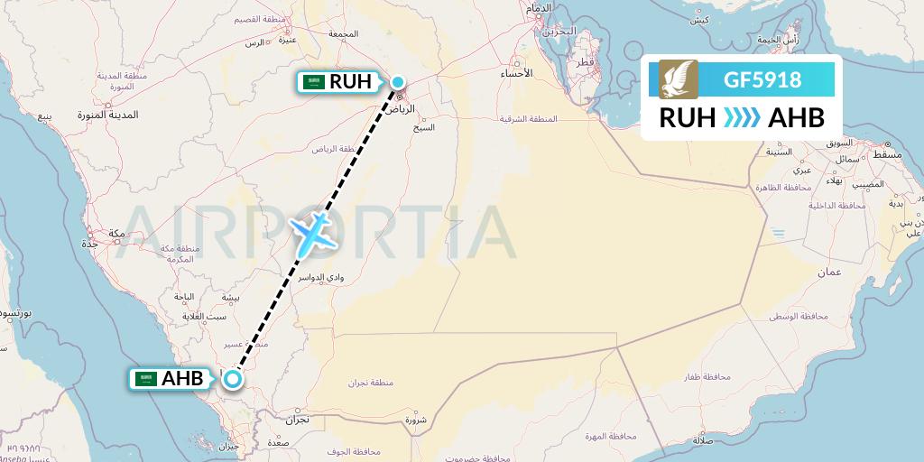 GF5918 Gulf Air Flight Map: Riyadh to Abha
