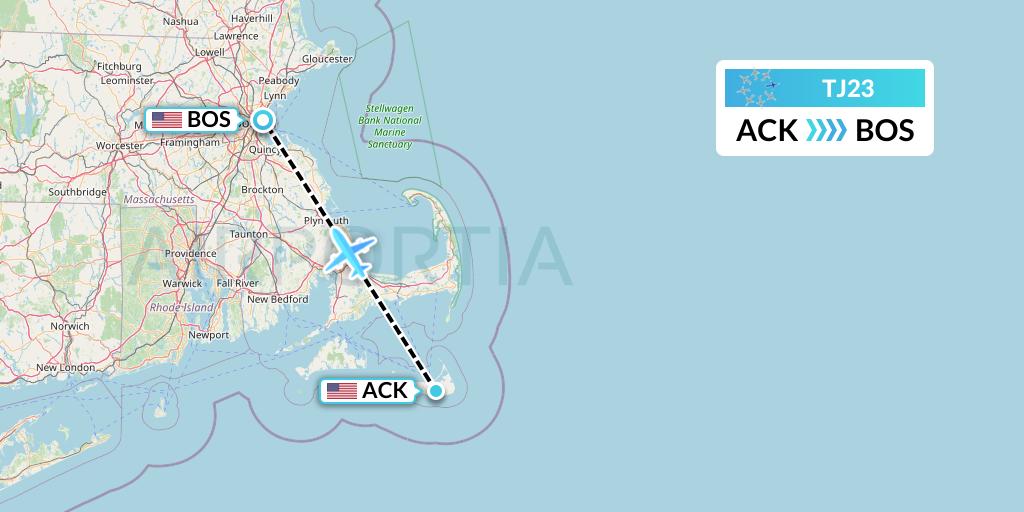 TJ23 Tradewind Aviation Flight Map: Nantucket to Boston