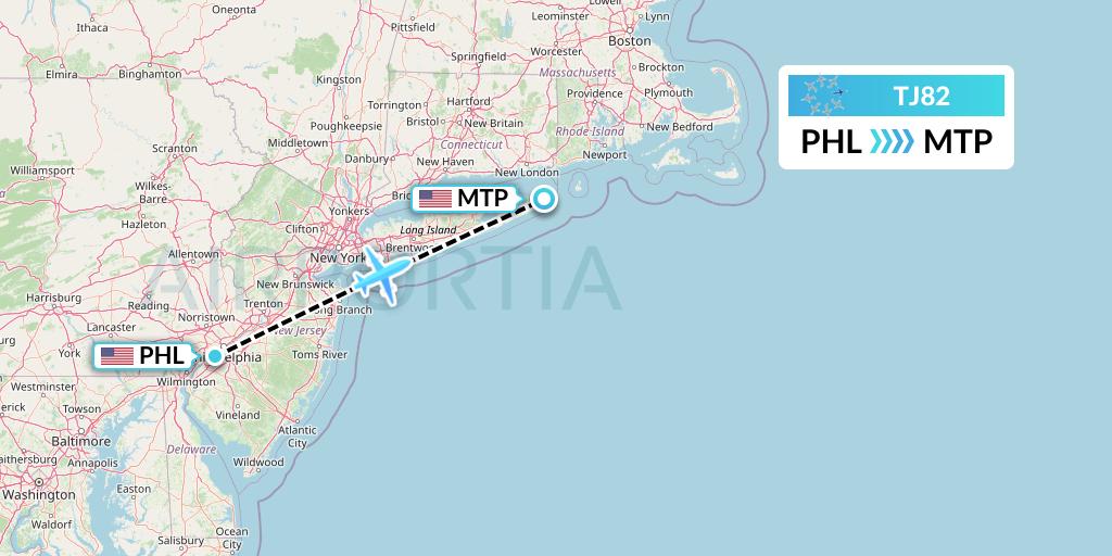 TJ82 Tradewind Aviation Flight Map: Philadelphia to Montauk