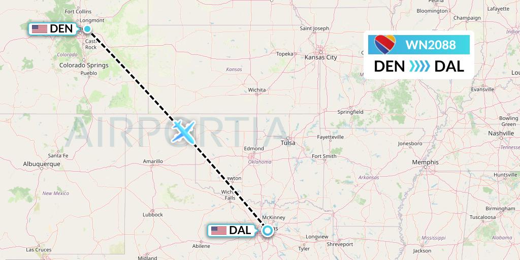 WN2088 Southwest Airlines Flight Map: Denver to Dallas