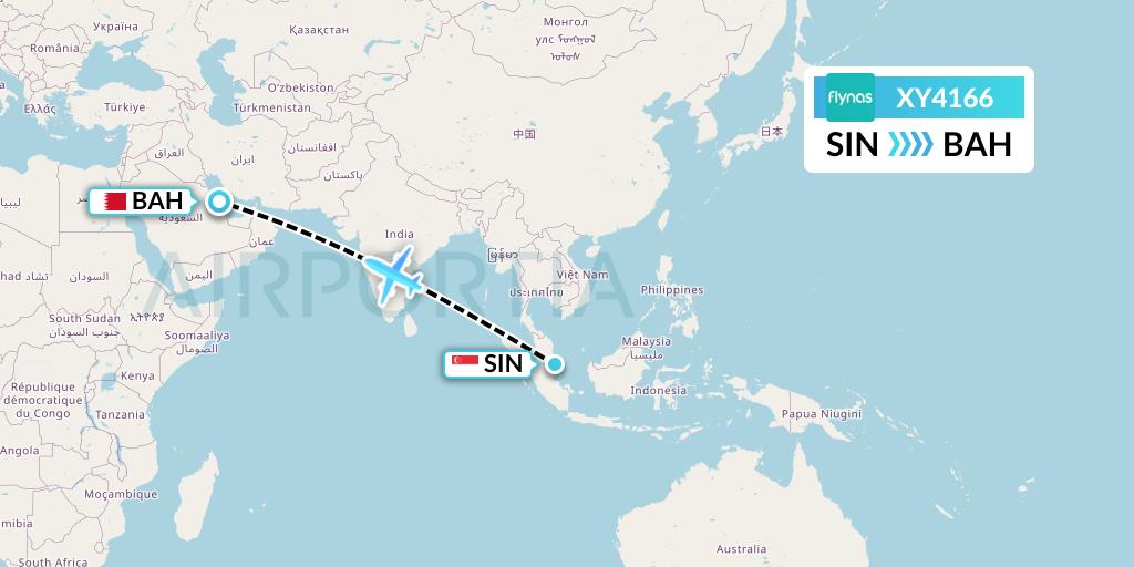 XY4166 Flynas Flight Map: Singapore to Bahrain