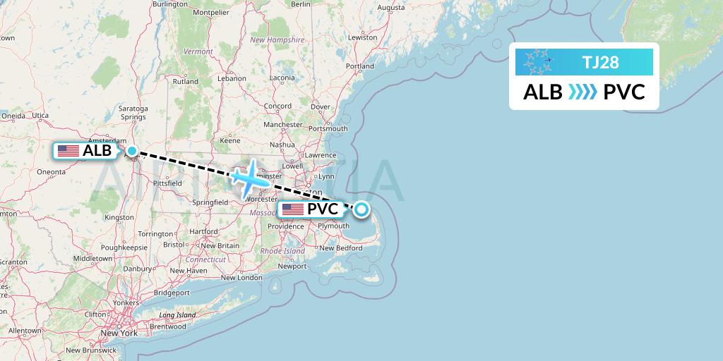 TJ28 Tradewind Aviation Flight Map: Albany to Provincetown