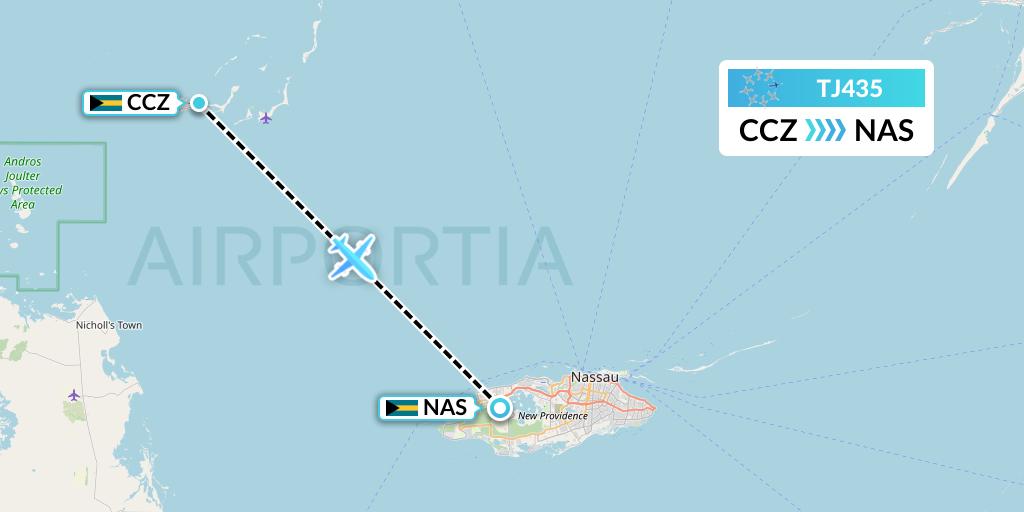 TJ435 Tradewind Aviation Flight Map: Bahamas to Nassau