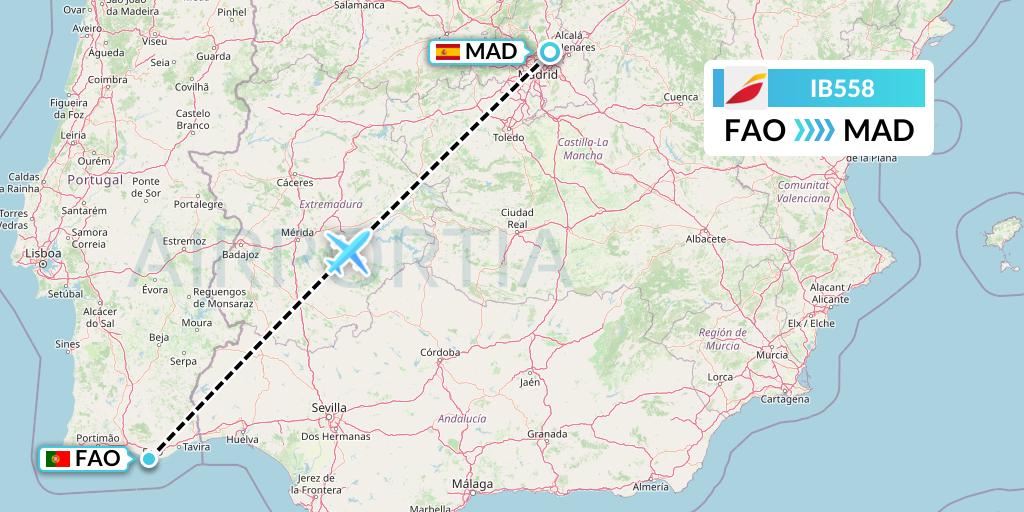 IB558 Iberia Flight Map: Faro to Madrid