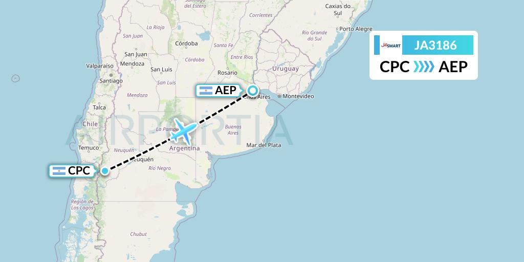 JA3186 JetSMART Flight Map: San Martin de los Andes to Buenos Aires