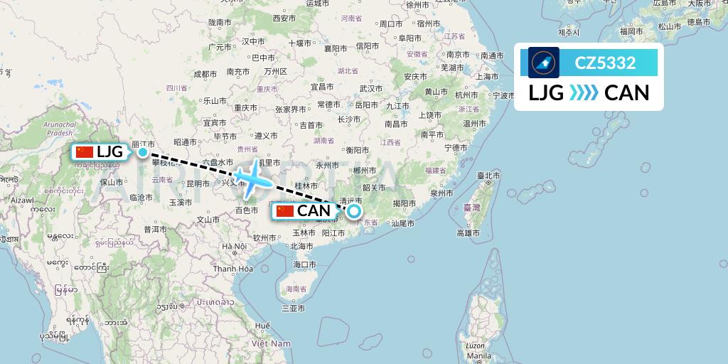 CZ5332 China Southern Airlines Flight Map: Lijiang to Guangzhou