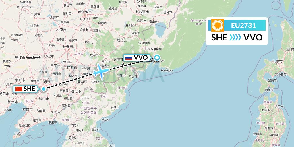 EU2731 Chengdu Airlines Flight Map: Shenyang to Vladivostok