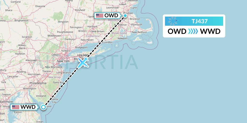 TJ437 Tradewind Aviation Flight Map: Norwood to Wildwood