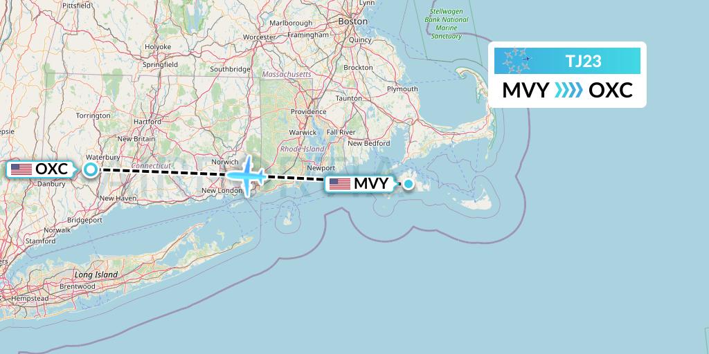 TJ23 Tradewind Aviation Flight Map: Martha's Vineyard to Oxford