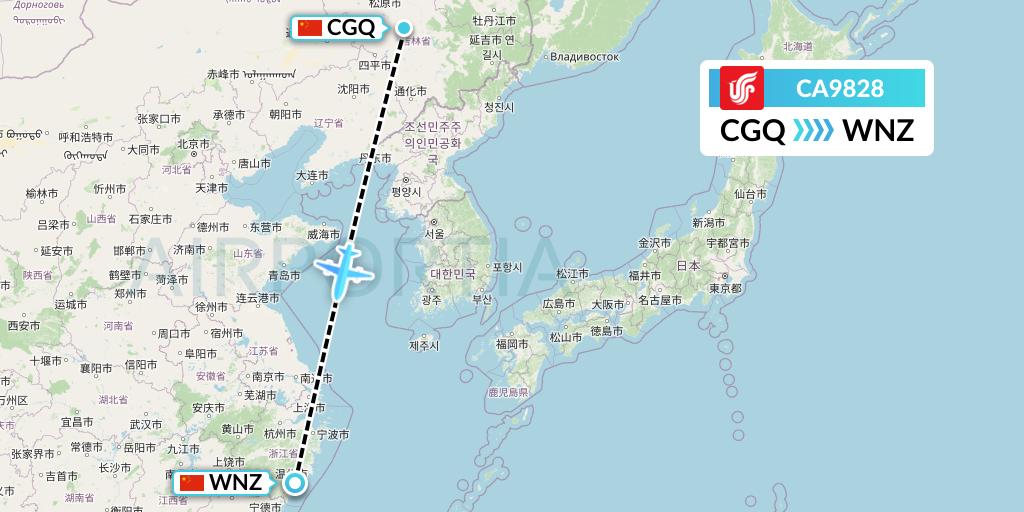 CA9828 Air China Flight Map: Changchun to Wenzhou
