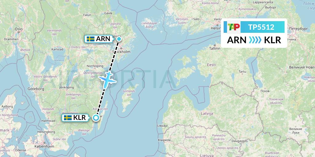 TP5512 TAP Portugal Flight Map: Stockholm to Kalmar