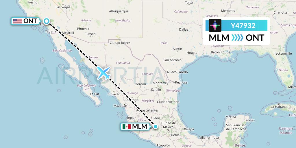 Y47932 Volaris Flight Map: Morelia to Ontario