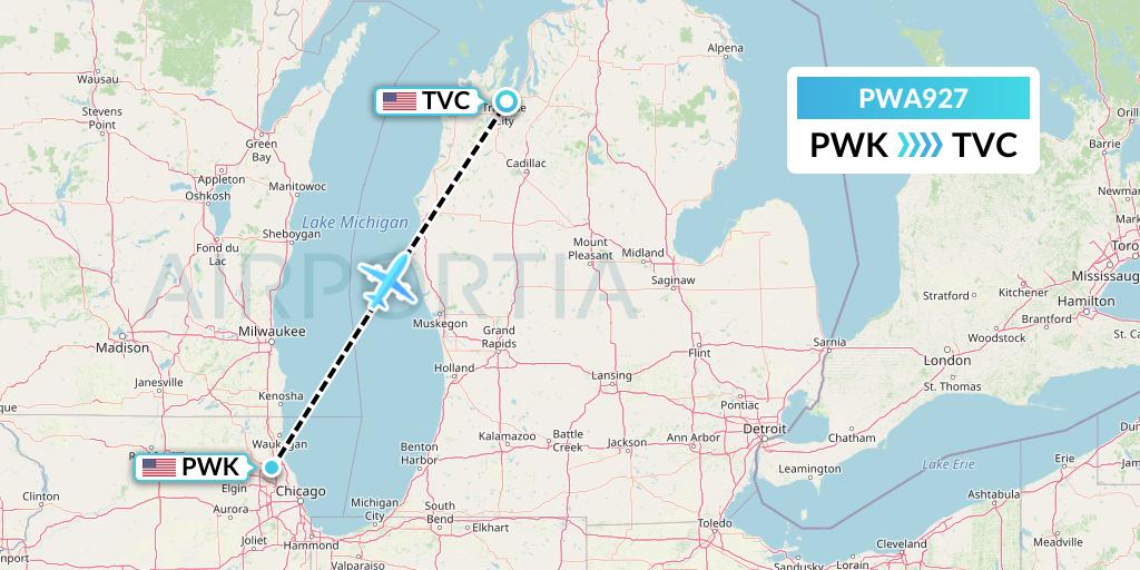 PWA927 Priester Aviation Flight Map: Chicago to Traverse City
