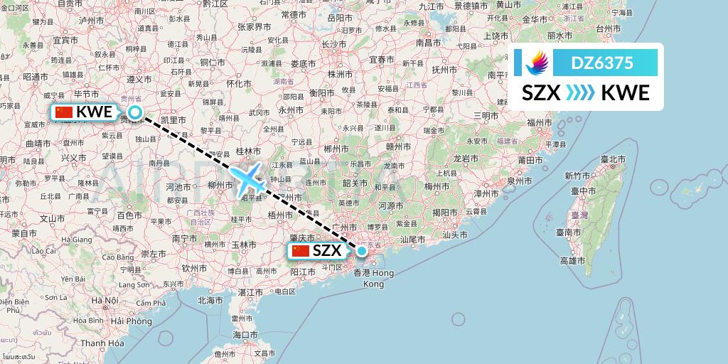 DZ6375 Donghai Airlines Flight Map: Shenzhen to Guiyang