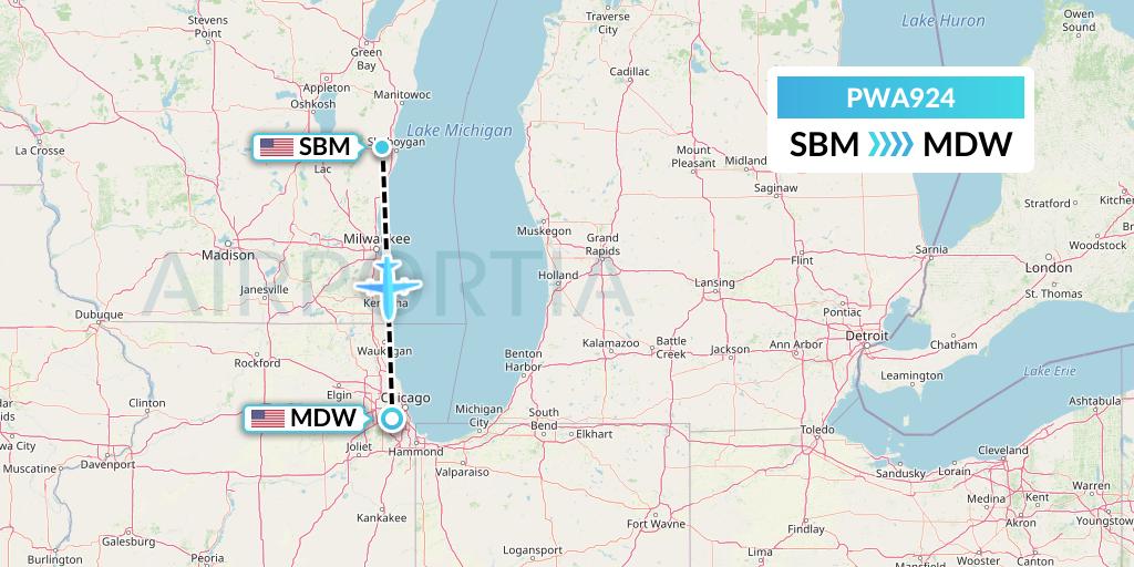 PWA924 Priester Aviation Flight Map: Sheboygan to Chicago