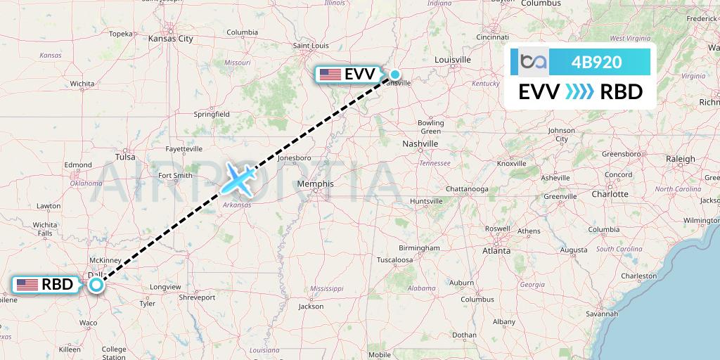 4B920 Boutique Air Flight Map: Evansville to Dallas