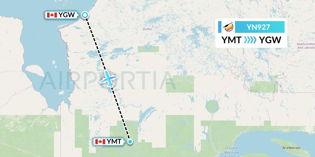 YN927 Air Creebec Flight Map: Chibougamau to Kuujjuarapik