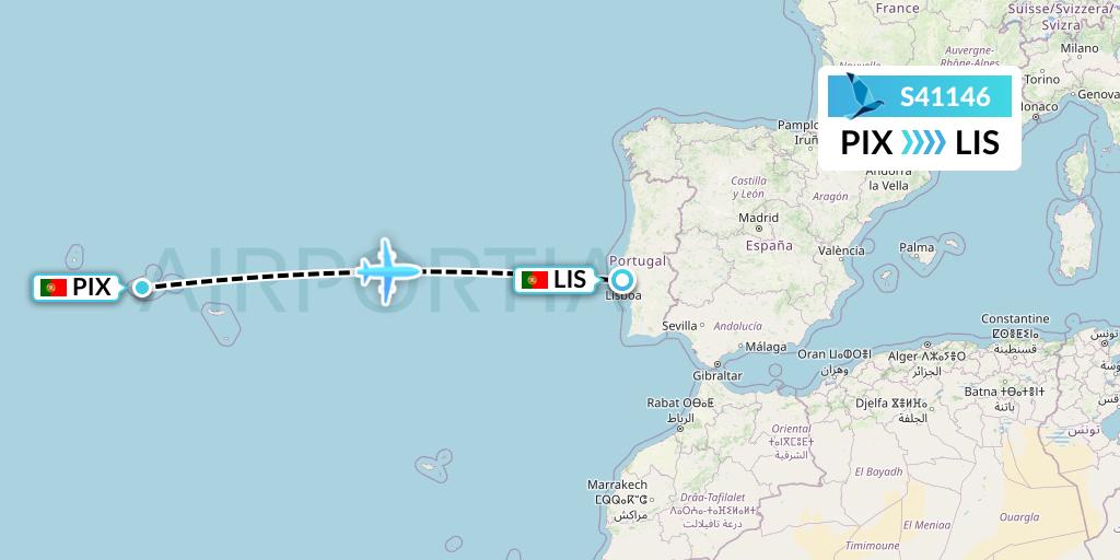 S41146 Azores Airlines Flight Map: Pico to Lisbon