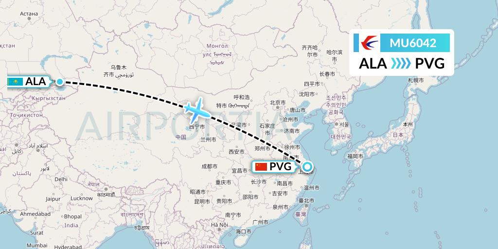 MU6042 China Eastern Airlines Flight Map: Almaty to Shanghai