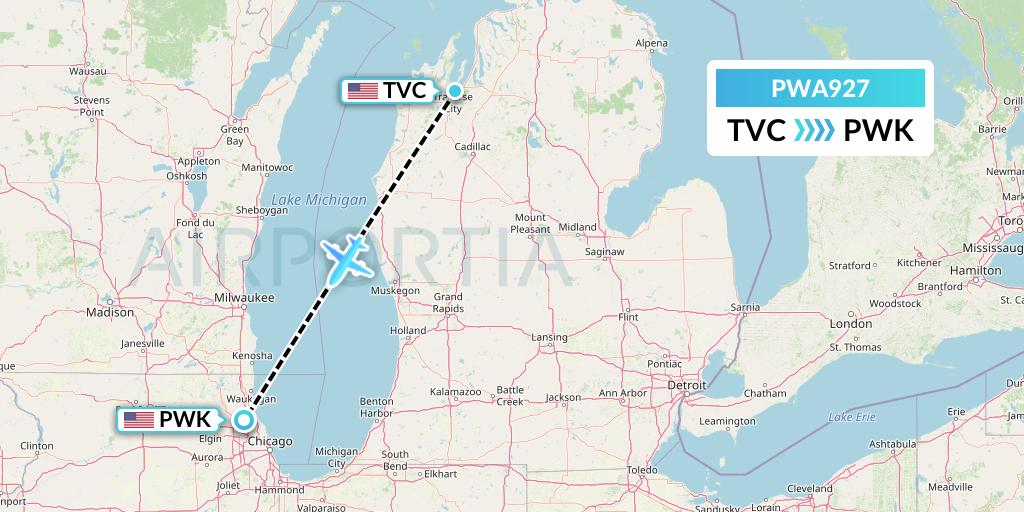 PWA927 Priester Aviation Flight Map: Traverse City to Chicago