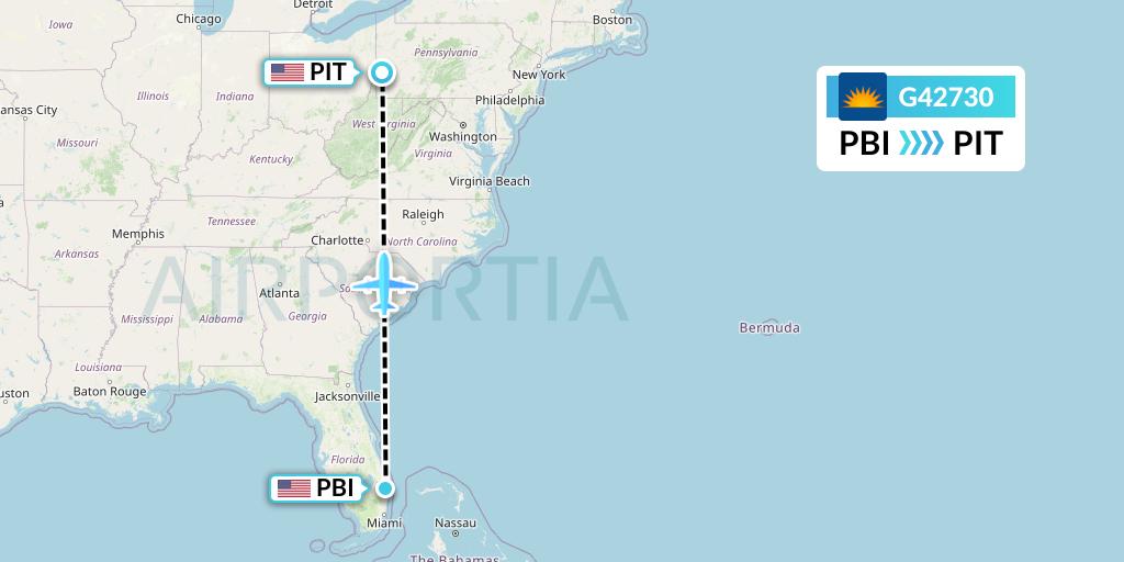 G42730 Allegiant Air Flight Map: West Palm Beach to Pittsburgh