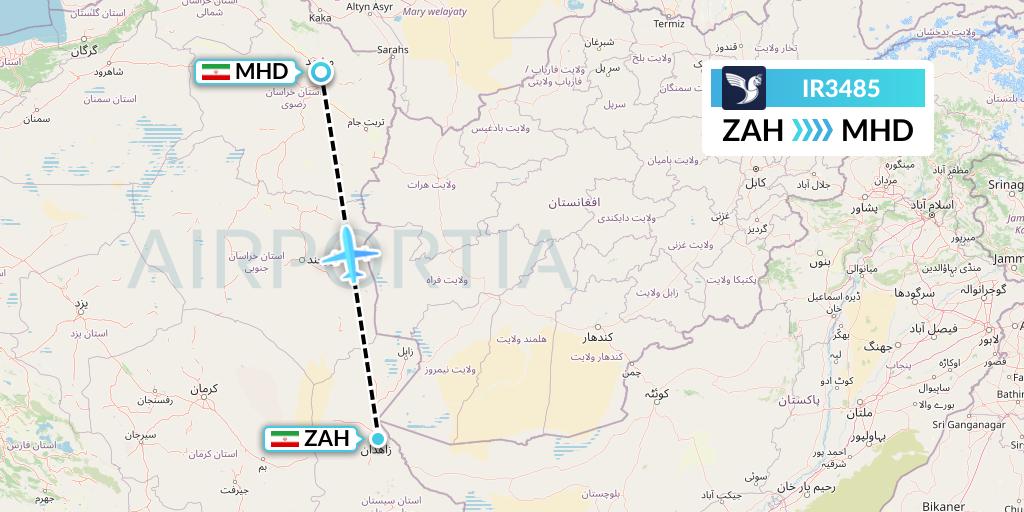 IR3485 Iran Air Flight Map: Zahedan to Mashhad