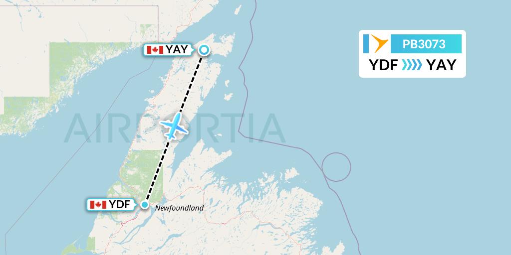 PB3073 PAL Airlines Flight Map: Deer Lake to St. Anthony