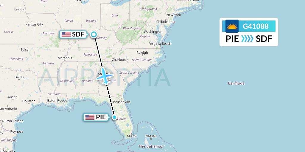 G41088 Allegiant Air Flight Map: St. Petersburg to Louisville