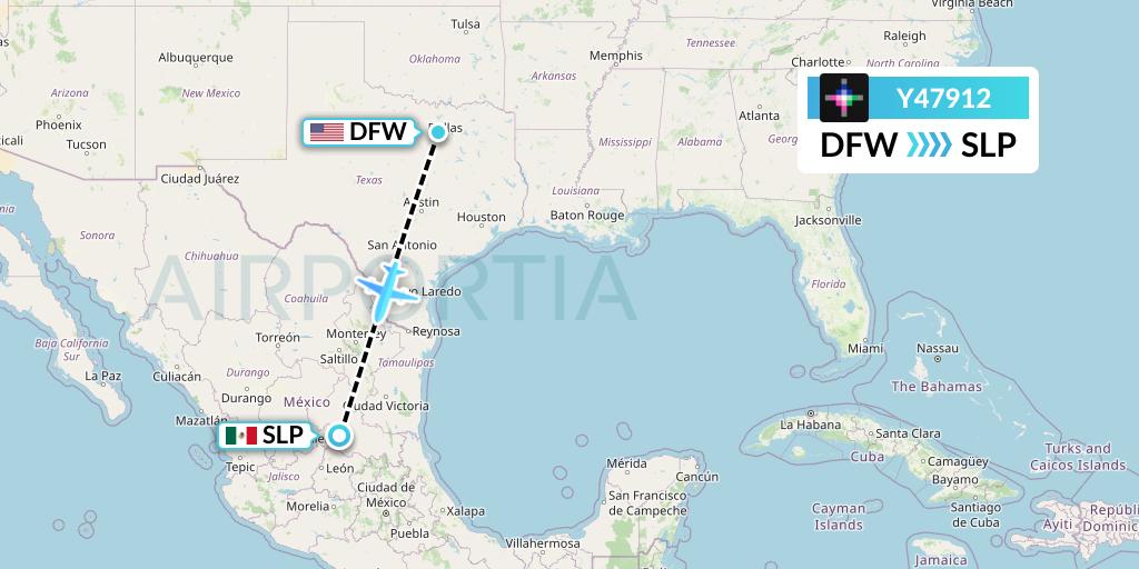 Y47912 Volaris Flight Map: Dallas to San Luis Potosi
