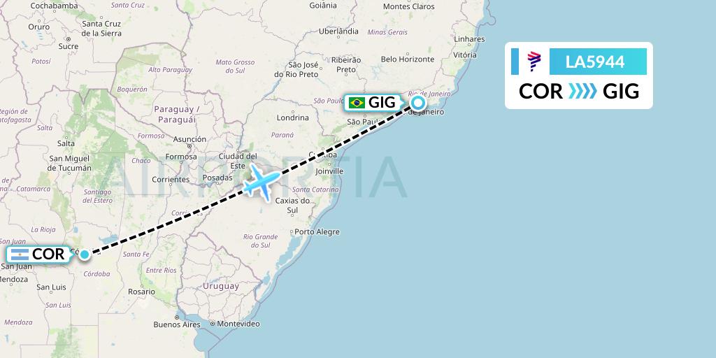 LA5944 LAN Airlines Flight Map: Cordoba to Rio de Janeiro