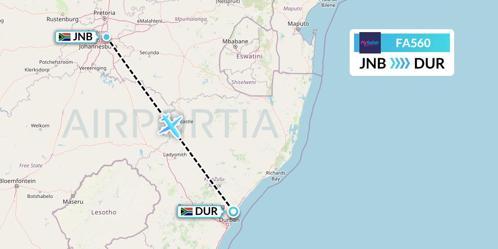 FA560 Safair Flight Map: Johannesburg to Durban