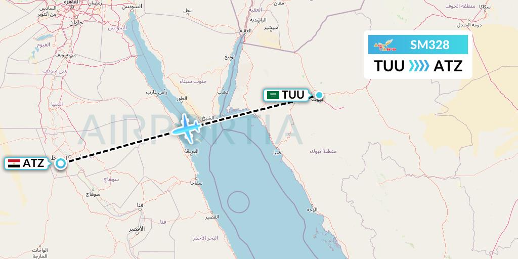 SM328 Air Cairo Flight Map: Tabuk to Assiut
