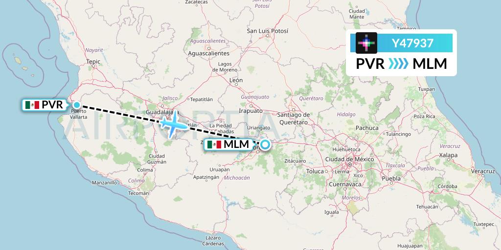 Y47937 Volaris Flight Map: Puerto Vallarta to Morelia