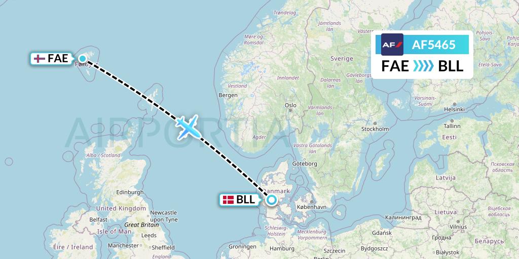 AF5465 Air France Flight Map: Vagar to Billund
