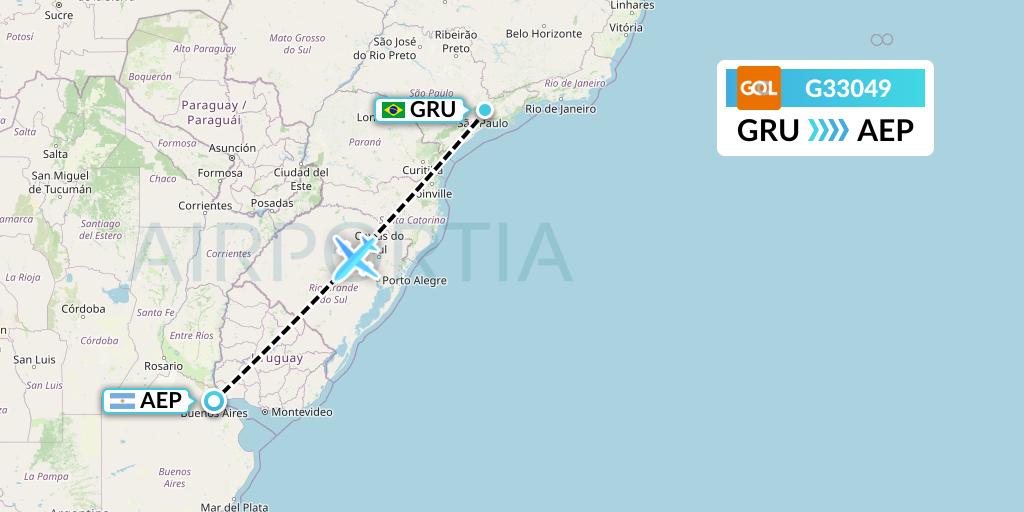 G33049 GOL Transportes Aeros Flight Map: Sao Paulo to Buenos Aires